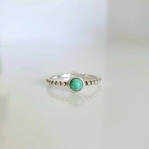 Beaded Sterling Silver Turquoise Ring, Women's Turquoise Ring, Genuine Turquoise